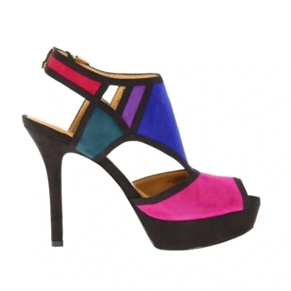 NINE WEST | WOMEN'S FOUNDER PEPTOE PLATFORM PUMP MULTICOLOR SUEDE SIZE 8M (NWOB) - Picture 3 of 8